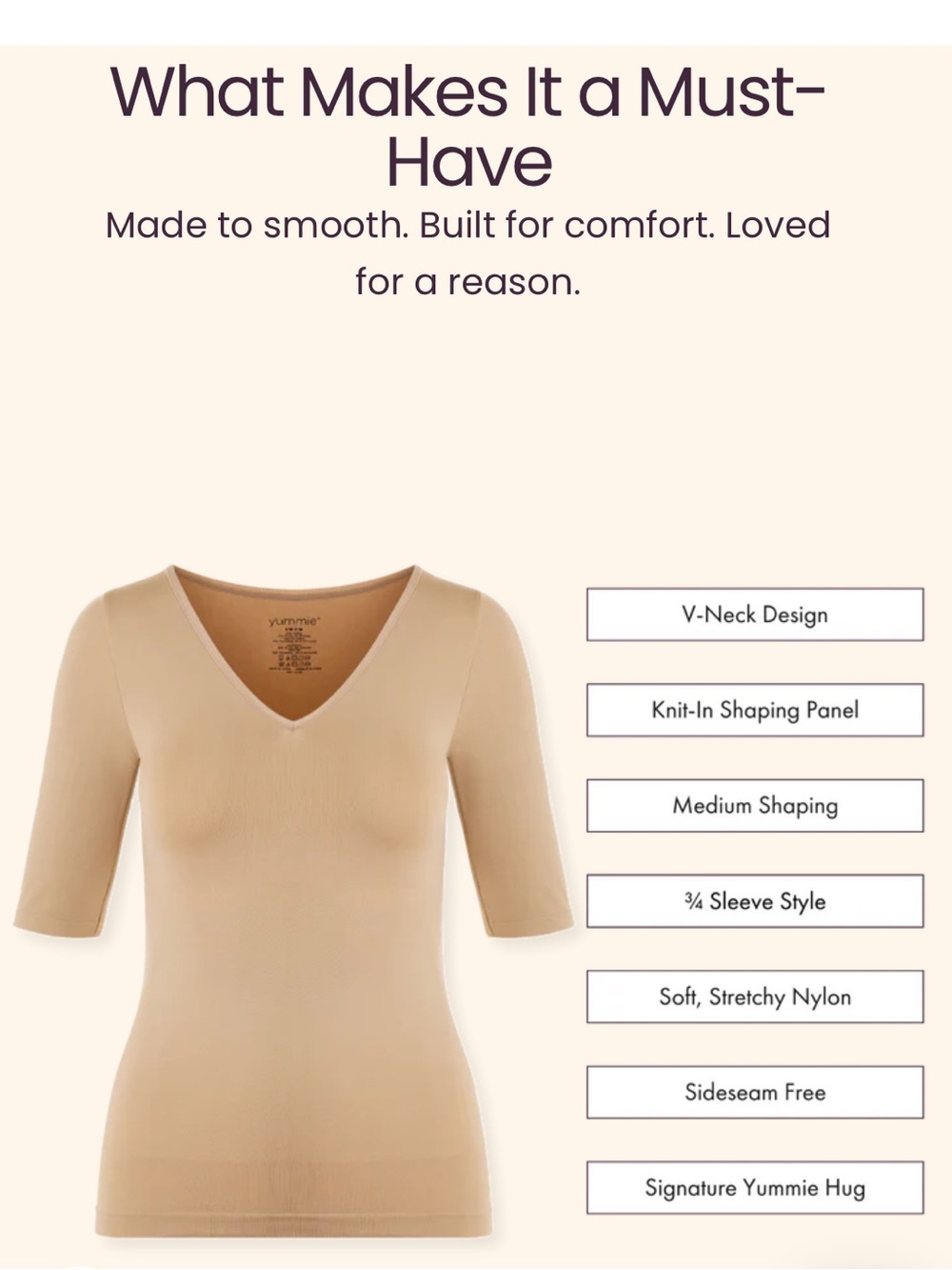NIP Yummie Willow tan v-neck shaping t-shirt M/L - Picture 8 of 11